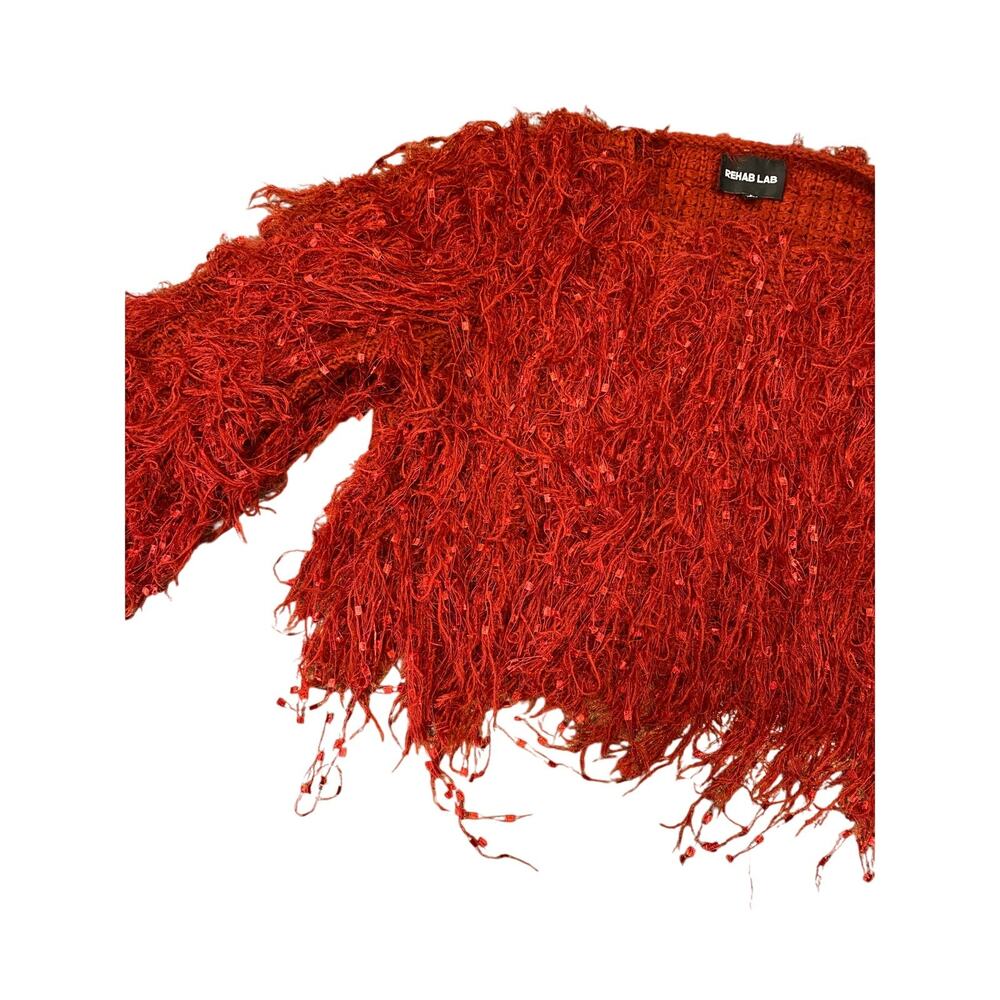 REHAB LAB Red Shaggy Eyelash Knit Long Bell Sleeve Sweater Size L - Picture 7 of 14